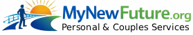 A blue-and-green MyNewFuture.org logo shows a rising sun and small figure above the tagline “Personal & Couples Services.”
