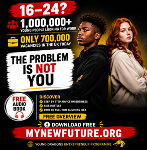 Two young adults stand back-to-back beside job and vacancy statistics and the message “The problem is not you,” with Young Dragons programme details.